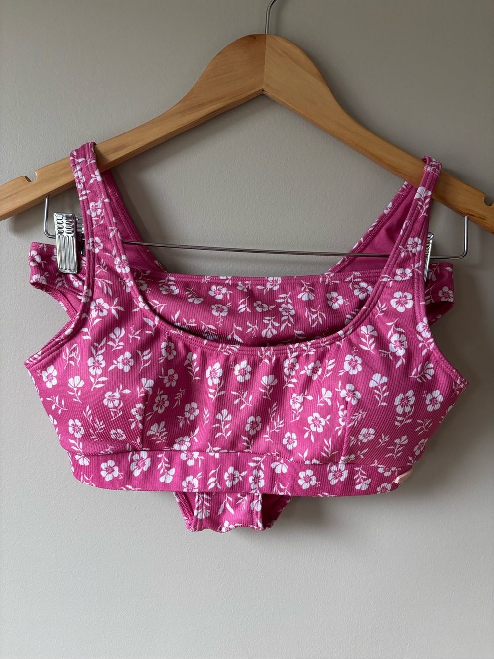 Roxy Girl Two Piece Pink Floral Ribbed Bathing Suit Size 16